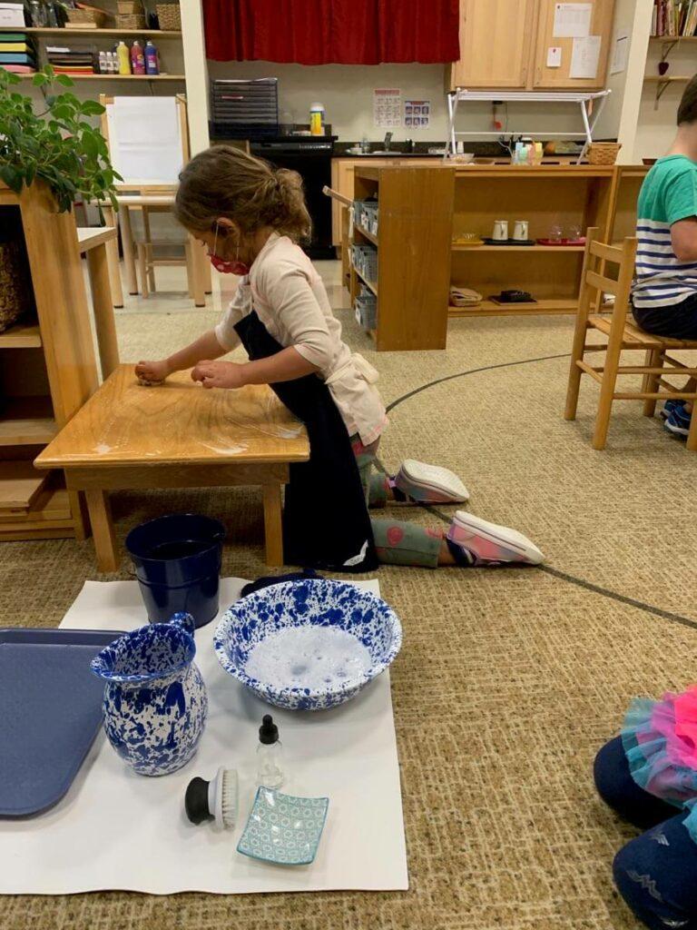Primary Practical Life 10 Table scrubbing Private-School-RI-Montessori